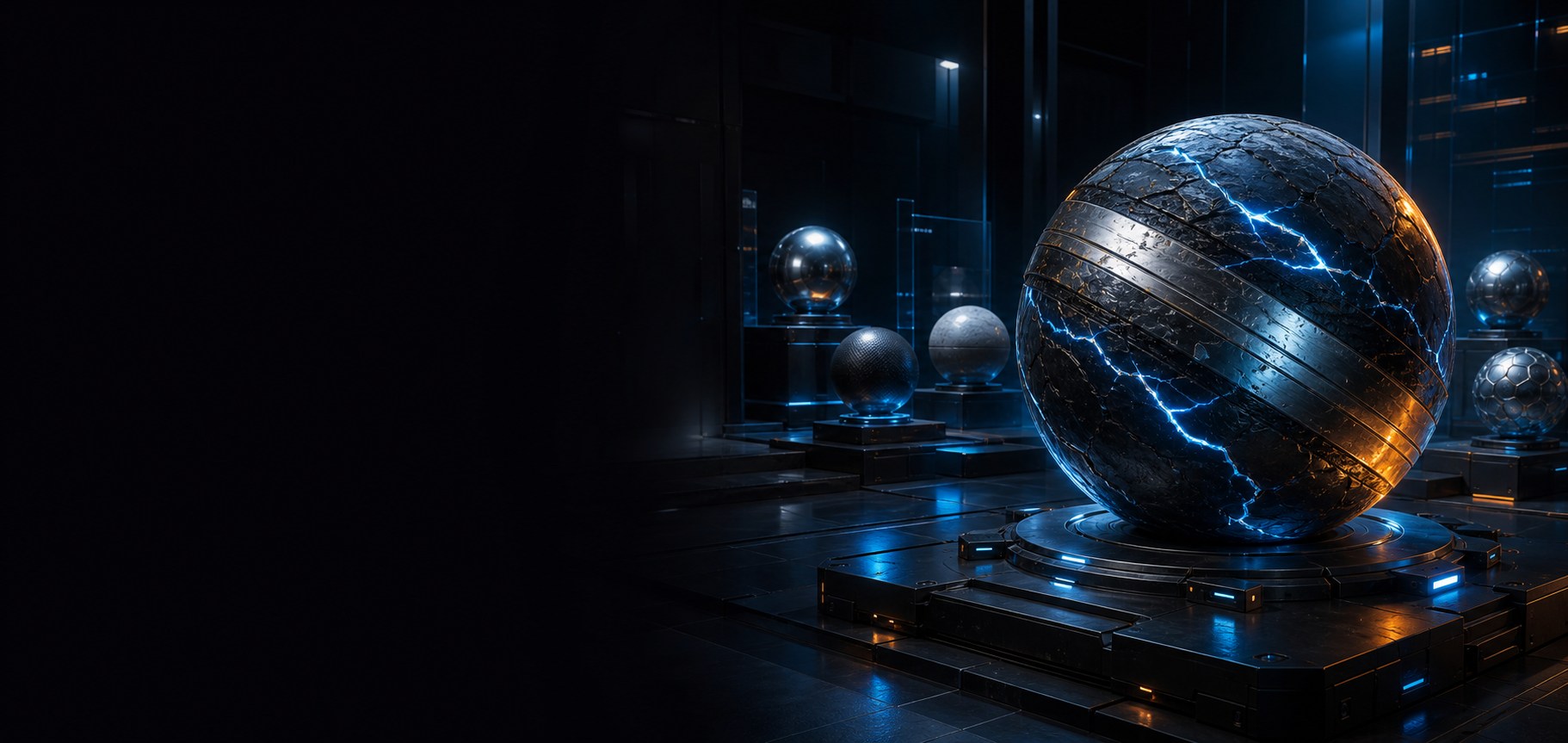 Esfera de material detalhado em um laboratório digital escuro de Lookdev.